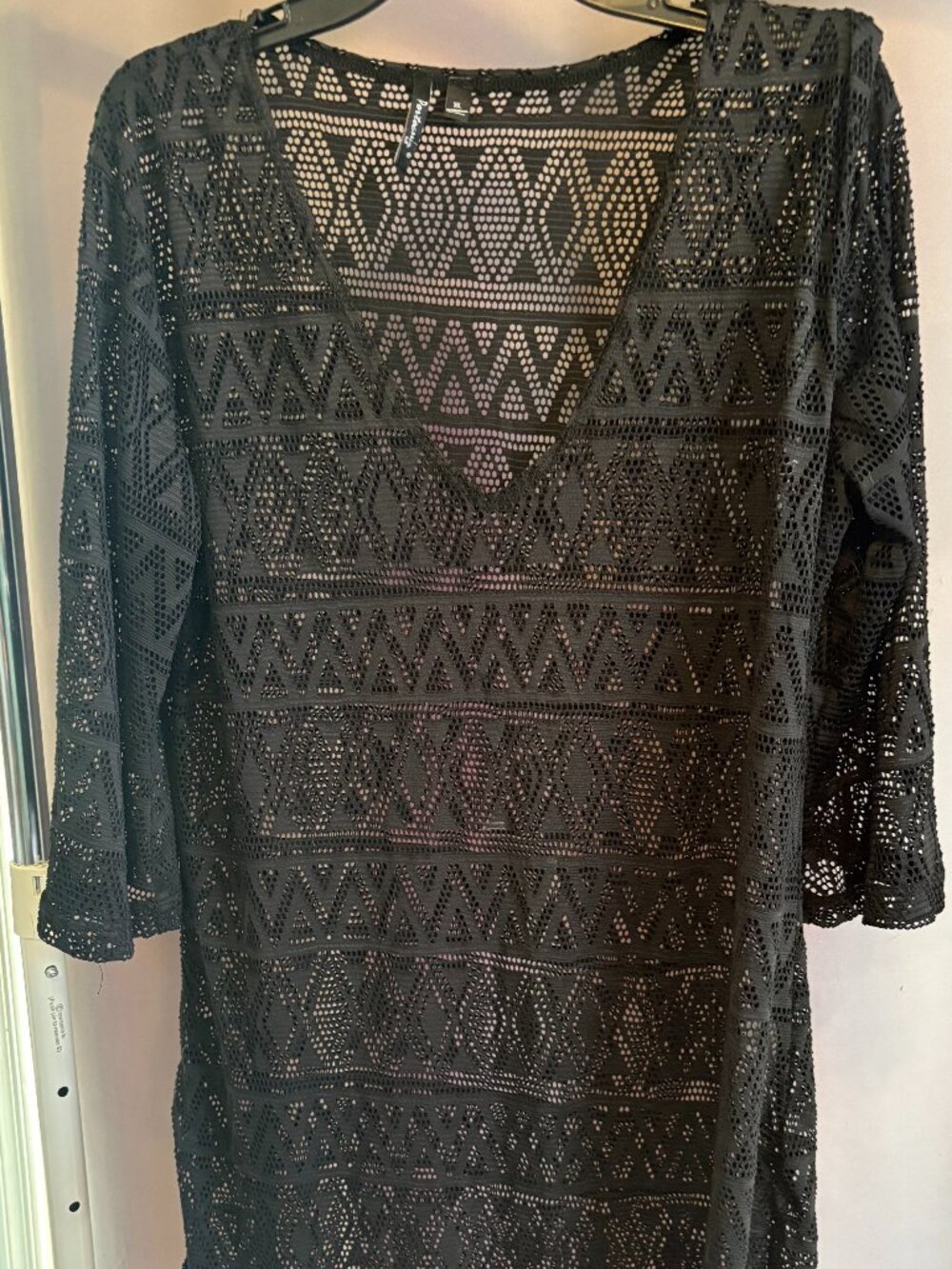 Portocruz Black Crochet Geometric Lace Swim Cover Up Tunic Top Dress XL